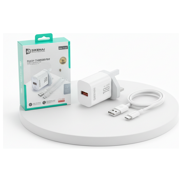  SIKENAI - Wall Charger - Single Port - 18W - With USB-C Cable - White 