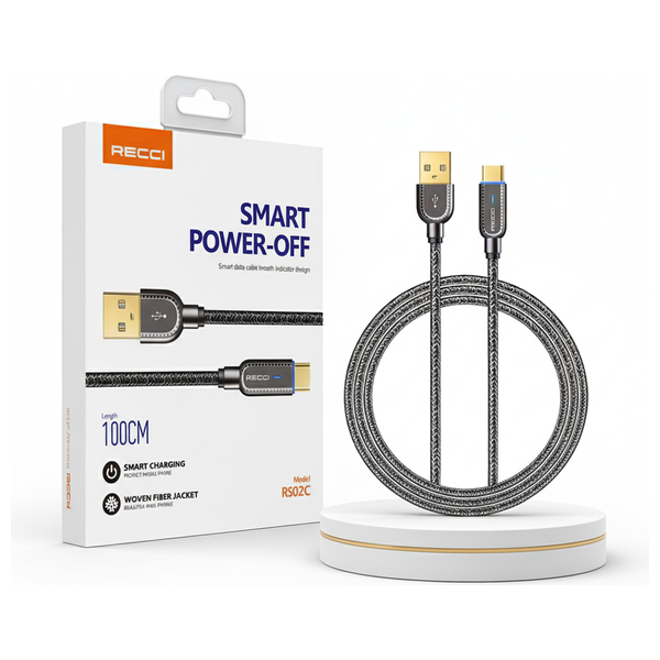  كابل  ريسي - RS02C - إيقاف التشغيل الذكي  يو إس بي-أي إلى لايتنينغ - طول 1 متر - أسود 