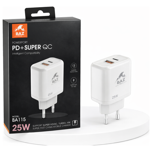  BAZ BA141 - Wall Charger - 2 Ports - 45W - White 