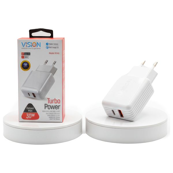  Vision - Wall Charger - 30W - Dual Ports - Turbo Power Adapter - White 