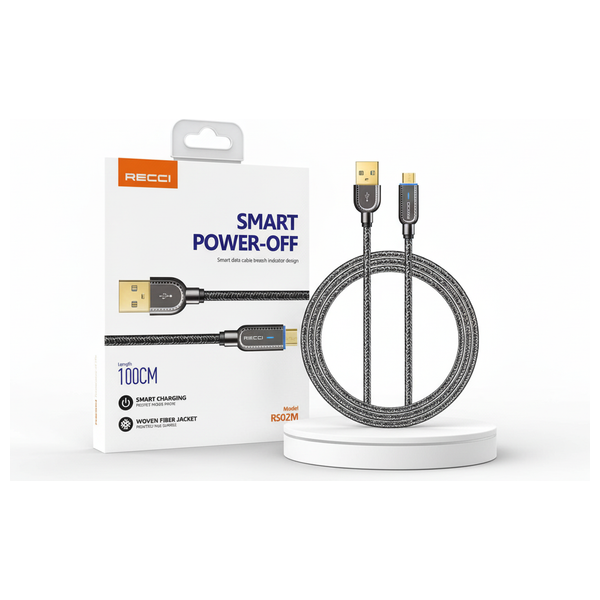  كابل  ريسي - إيقاف التشغيل الذكي يو إس بي-أي إلى مايكرو يو إس بي - طول 1 متر - أسود - RS02M 
