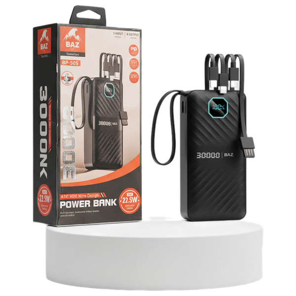  شاحن محمول باز - 5 مخرجات + 2 مدخل - 30000 مللي أمبير - 22.5 واط PD - أسود 