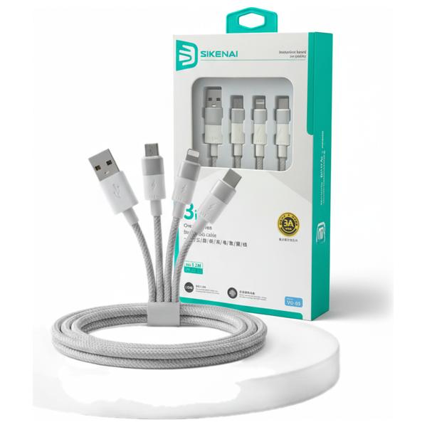  SIKENAI - USB-A Cable - 3-in-1 - 1.2 m - White 