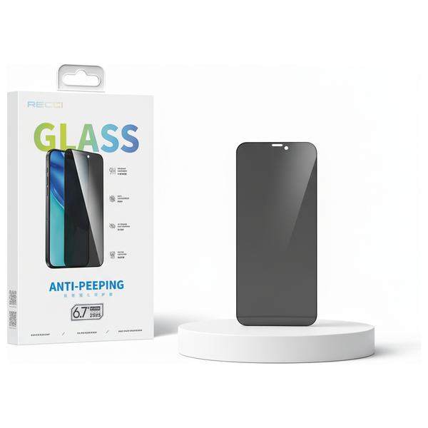  واقي شاشة من الزجاج المقوى للخصوصية ريتشي - لجهاز آيفون 15 برو - أسود 