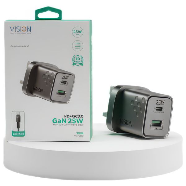  شاحن جداري فيجن - 25 واط - منفذ مزدوج - سلفر 