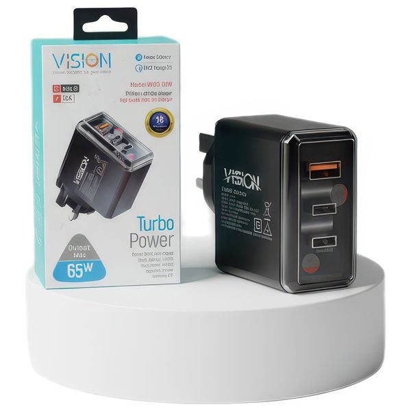  VISION - Wall Charger - Fast Charging - 3 Ports - 65W - Black 