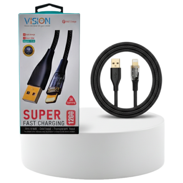  VISION - USB-A to Lightning Cable - Super Fast Charging - 3A - Black 