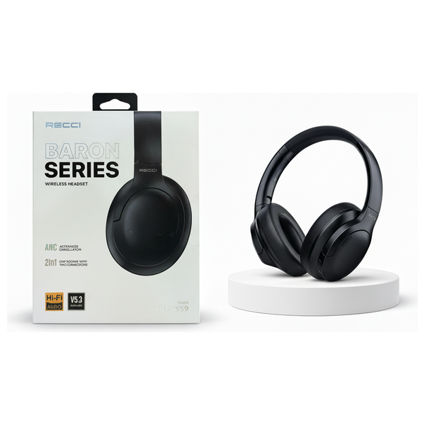  سماعة بلوتوث فوق الأذن ريتشي - إلغاء الضوضاء النشط (ANC) - 300 مللي أمبير في الساعة، حتى 8 ساعات من التشغيل المستمر - أسود 