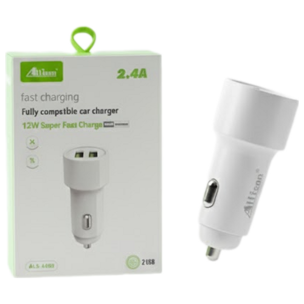 شاحن سيارة Allison - بقوة 12 واط - منفذ يو اس بي اي  - ابيض