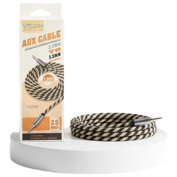  كيبل فيجن - اوكس 3.5 مم إلى 3.5 مم - 1 متر - نايلون متين مضفر - أصفر 