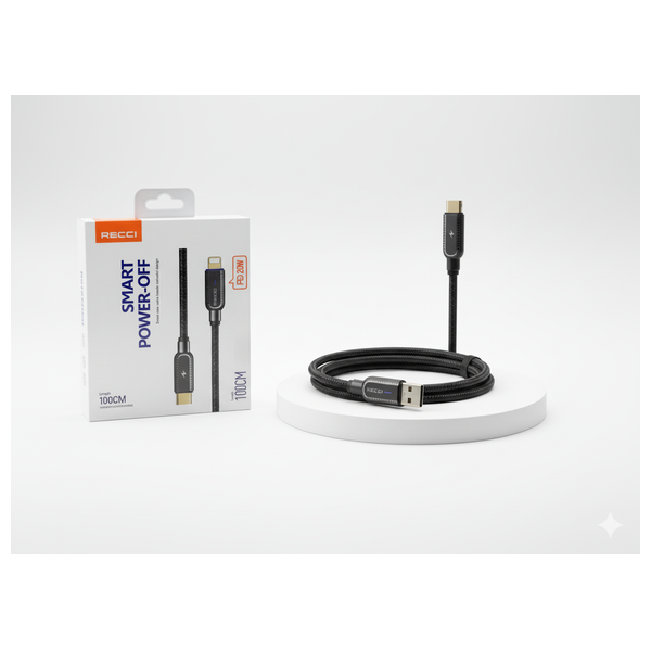  كيبل ريتشي - يو اس بي سي الى لايتنينج - بقدرة 20 واط - شحن سريع ونقل بيانات - أسود 