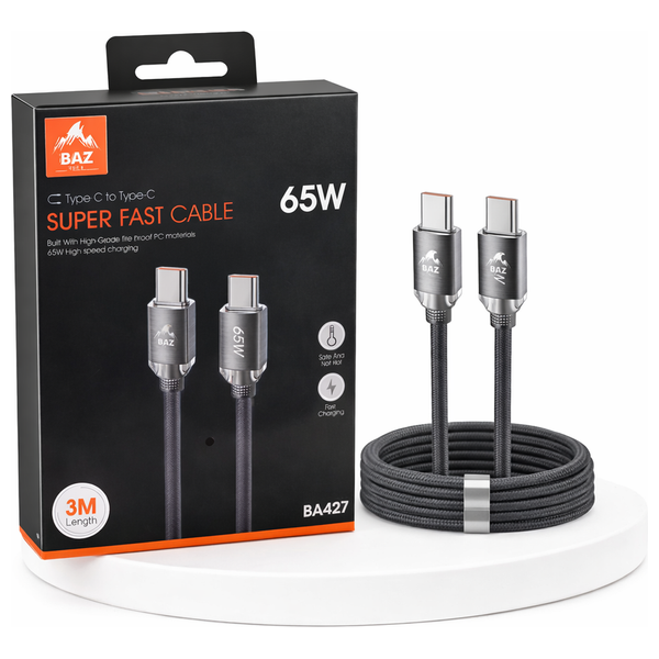  BAZ BA427 USB-C to USB-C Cable - 65W - 3m - Black 