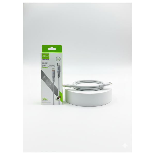 كابل Allison - يو اس بي سي  إلى لايتينغ - بقوة 120W - شحن فائق السرعة ومزامنة بيانات - ابيض