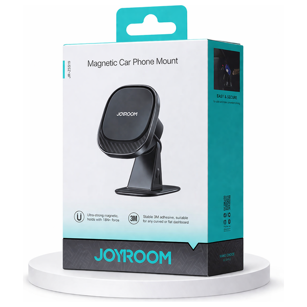  Joyroom Magnetic Car Phone Holder - Strong Clamping - 360° Rotation - 3M Graphene Adhesive - Black 