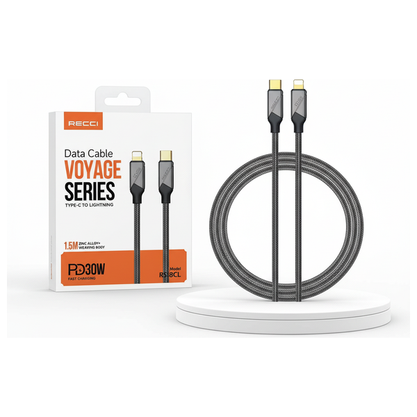  كابل  ريسي - RS18CL - تايب-سي إلى لايتنينغ - طول 1.5 متر - بقدرة 30 واط - أسود 