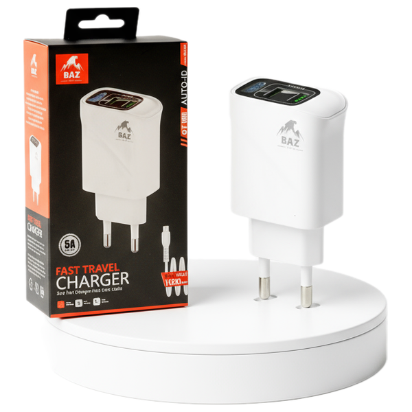  BAZ Fast Travel Charger 2in1 – Wall Charger – White 