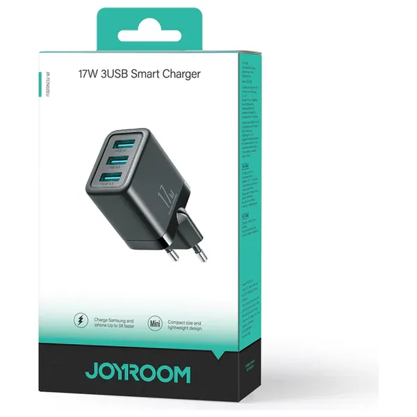  Joyroom - Wall Charger - 3-Port USB Smart Charger - 17W - Black 