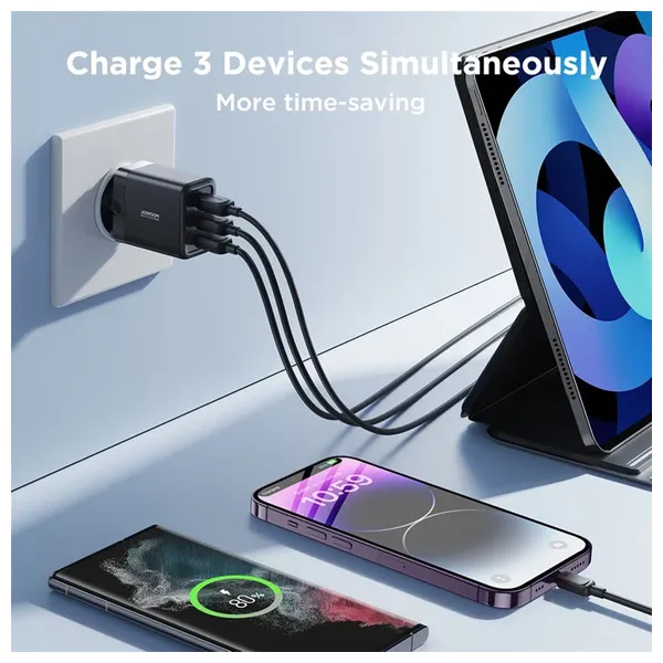  Joyroom - Wall Charger - 3-Port USB Smart Charger - 17W - Black 