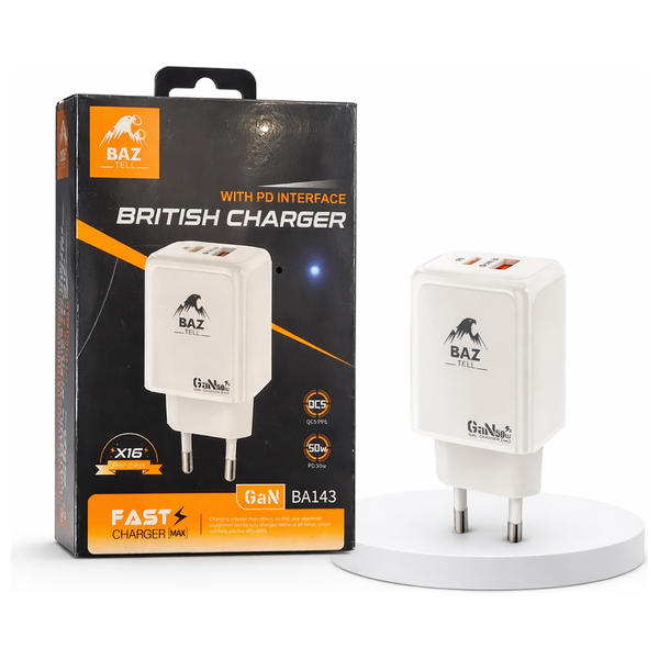  BAZ BA143 -  Wall Charger -50W - 2 Ports - Black 