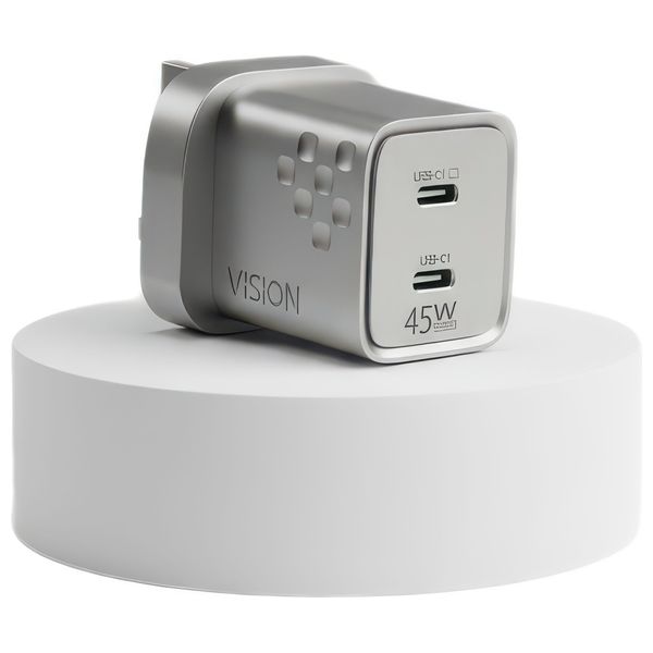  VISION Power Adapter Dual Port USB-C – Wall Charger – Silver 