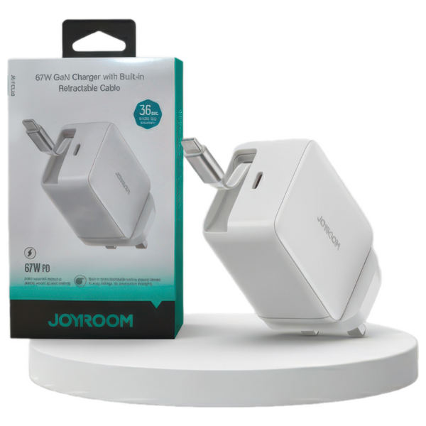  Joyroom - Wall Charger - 67W GaN - Built-in retractable cable - Black 