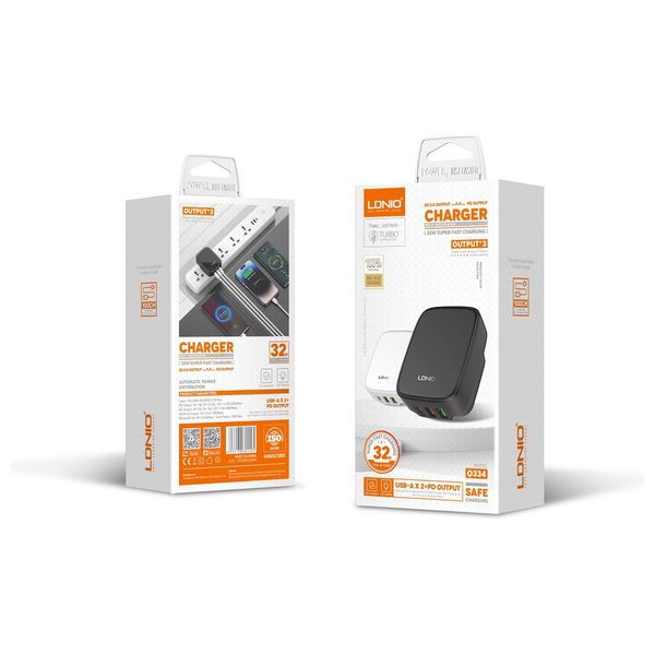  LDNIO Fast Charger - 3 Charging Ports - 32W - Smart Power Distribution - Safe Design with LED - Black 