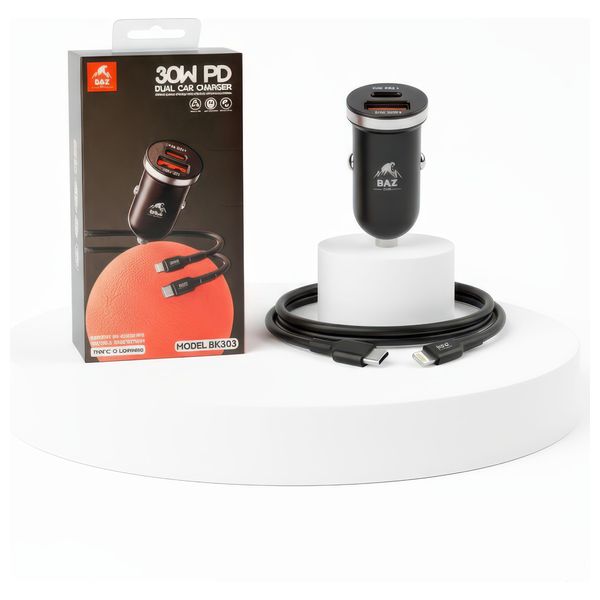  شاحن سيارة باز - BK303 - بقوة 30 واط - اسود 