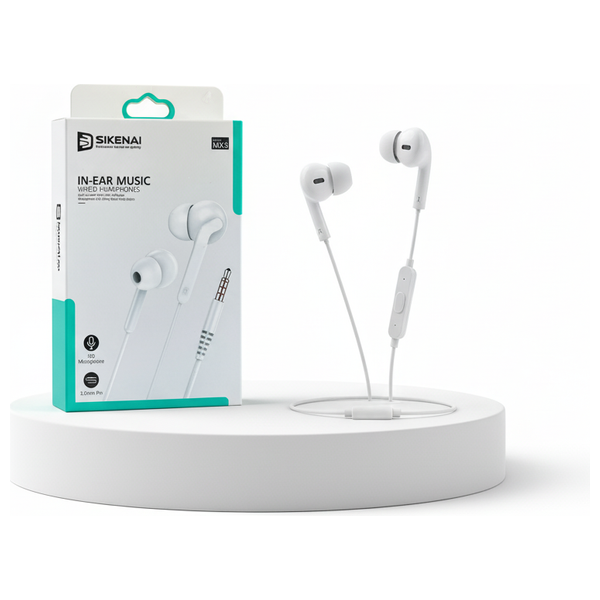  SIKENAI - Wired Headphones In Ear - With AUX Port - 3.5mm & Built-in Mic - White 