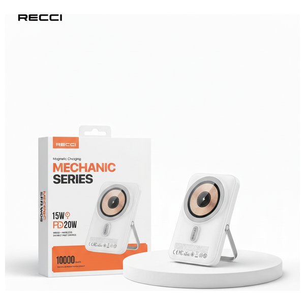  شاحن محمول لاسلكي مغناطيسي ريتشي - 10000 مللي امبير - 15 واط - ابيض 