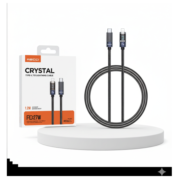  كابل كريستال ريسي - RS16CL - تايب-سي إلى لايتنينغ - 1.2M - أسود 