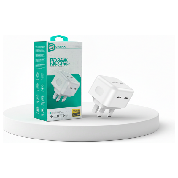  SIKENAI - Wall Charger - 36W Power Adapter - Dual Ports - White 