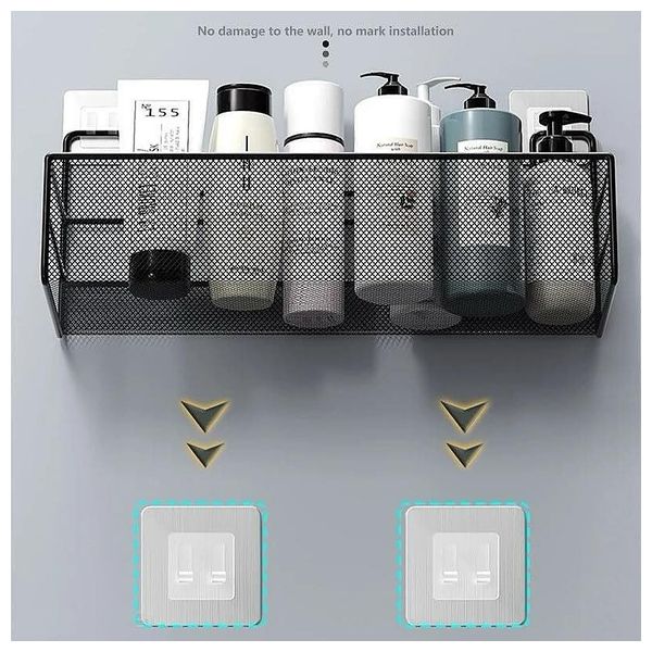  Drill-less Adhesive Metal Bathroom Shelf - Black 