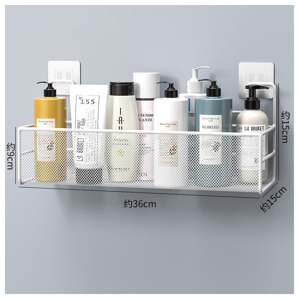  Drill-less Adhesive Metal Bathroom Shelf - White 