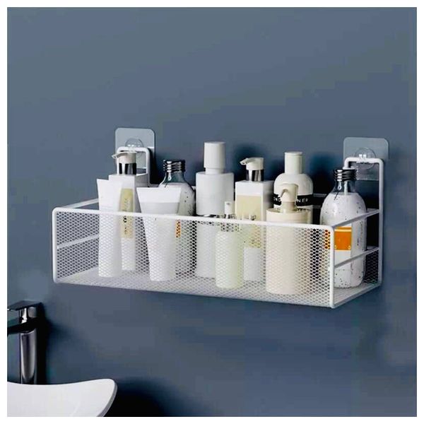 Drill-less Adhesive Metal Bathroom Shelf - White