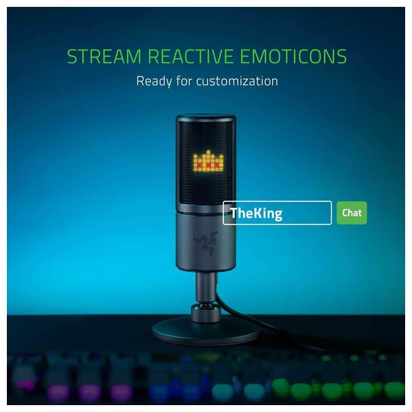 ميكروفون بث رايزر سايرن إيموت -  شاشة إيموجي تفاعلية 8-bit - ميكروفون فائق الدقة ومضاد للاهتزاز - اسود