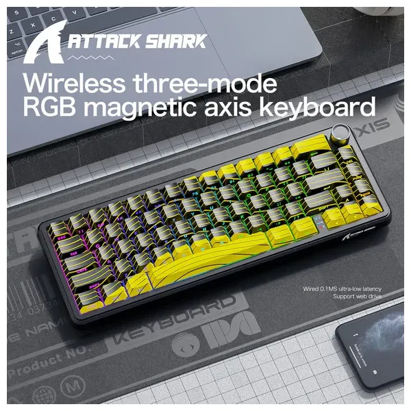 Attack Shark X65PRO Gaming Keyboard - Wireless - 66 Keys - RGB Backlighting - Black