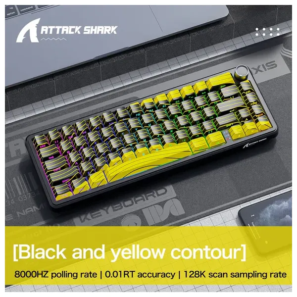 Attack Shark X65PRO Gaming Keyboard - Wireless - 66 Keys - RGB Backlighting - Black