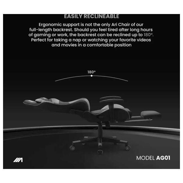  Ari Gaming ARI-CHAIR-ZO07 Gaming Chair - Luxurious and Comfortable Design - Massage and Extendable Footrest - Reclines up to 180° 