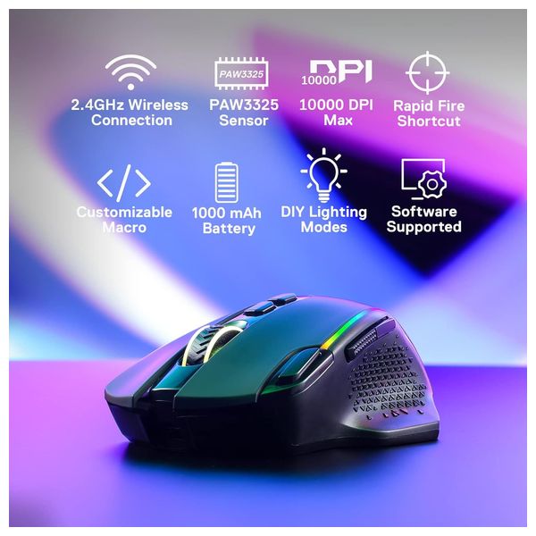  ماوس ألعاب ريدراغون M810-Pro - لاسلكي - 8 أزرار قابلة للبرمجة - إضاءة ار جي بي - اسود 