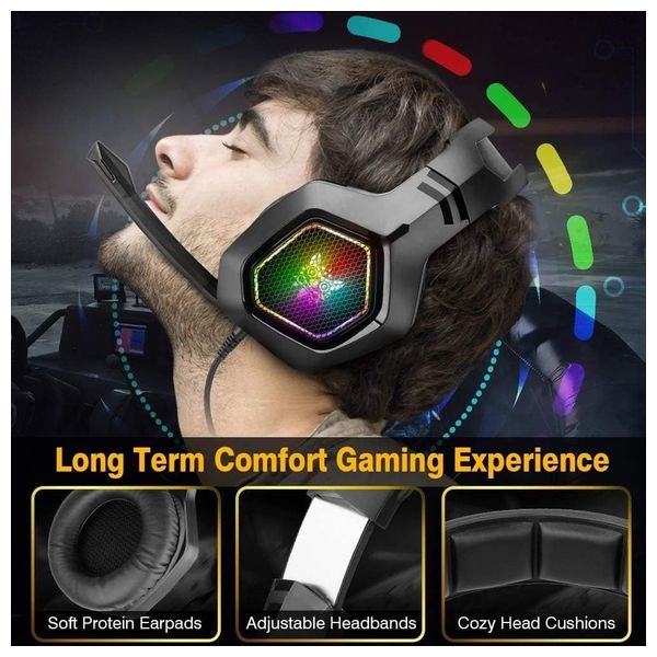  سماعة ألعاب حول الاذن سلكية أونيكوما K10 - لون أسود - إضاءة ار جي بي - مكبرات صوت 50 ملم - صوت ستيريو - مايكروفون مدمج لتقليل الضوضاء  - اسود 