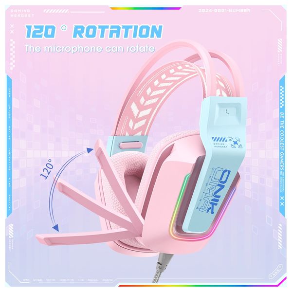 ONIKUMA X13  - Wired Headphone Over Ear - 2.2m - RGB - Pink