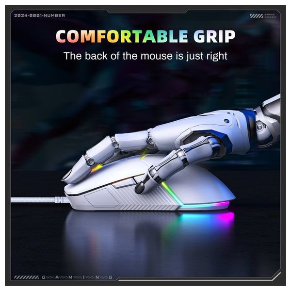  ONIKUMA CW929 Gaming Mouse - Wired - 1.6m - RGB Lighting - 7 Programmable Buttons - White 