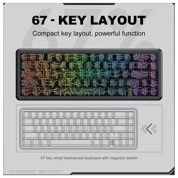 كيبورد العاب ميكانيكي للألعاب أونيكوما G67 - سلكي - 67 مفتاح  - إضاءة ار جي بي - اسود