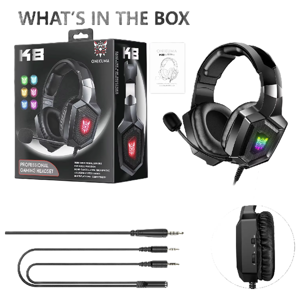  ONIKUMA K8 - Wired Headphone Over Ear - RGB - 2.2m - Black 