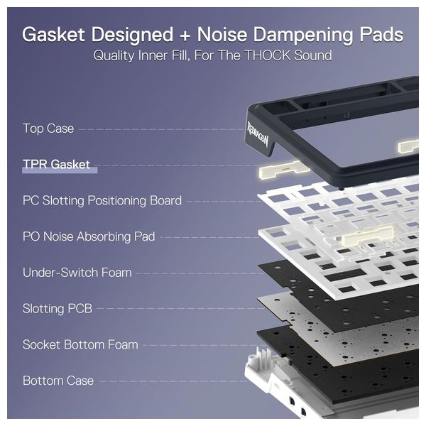  كيبورد العاب لاسلكي ريدراجون K686 PRO SE - مزودة بإضاءة ار جي بي - 98 مفتاحًا - طبقات عازلة للصوت لتوفير صوت نقي وهادئ مع كل ضغطة مفتاح - أسود 