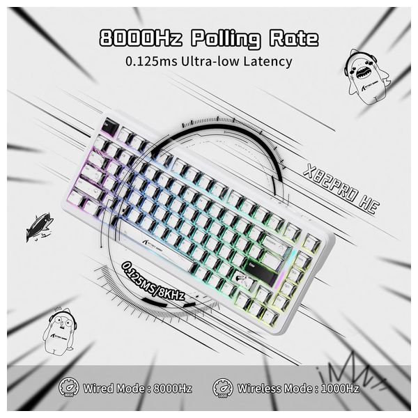 Attack Shark X82 HE Gaming Keyboard - Wireless - RGB Lighting - 83 Keys - White