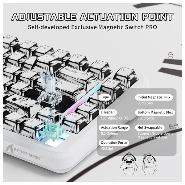 Attack Shark X82 HE Gaming Keyboard - Wireless - RGB Lighting - 83 Keys - White