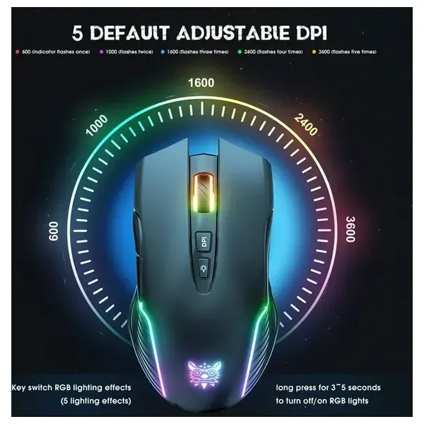  ONIKUMA CW905 Gaming Mouse - Wireless - RGB Lighting - Black 