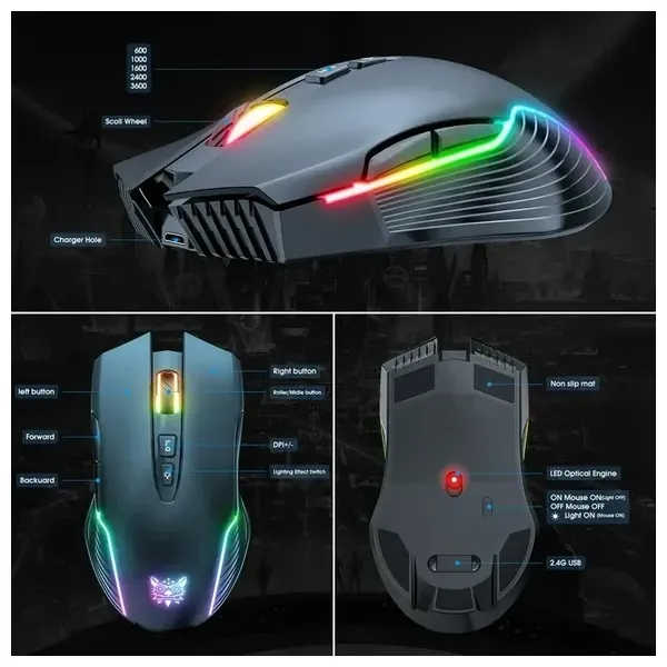  ONIKUMA CW905 Gaming Mouse - Wireless - RGB Lighting - Black 