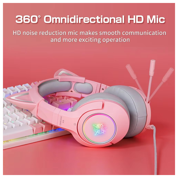 ONIKUMA K9 - Wired Headphone Over Ear - RGB  - 2.2 m - Pink